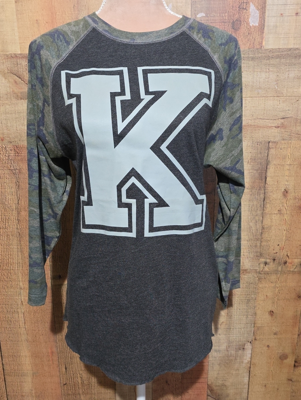 K-Graphic Camo Raglan Long Sleeve Tee - Dark Gray/Green